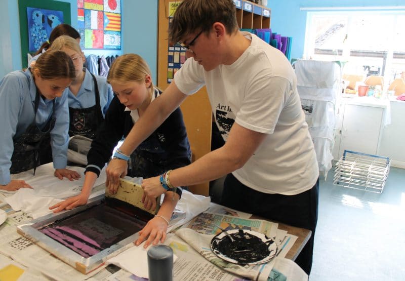 Senior Art Scholars take screen printing workshop to Prep School pupils